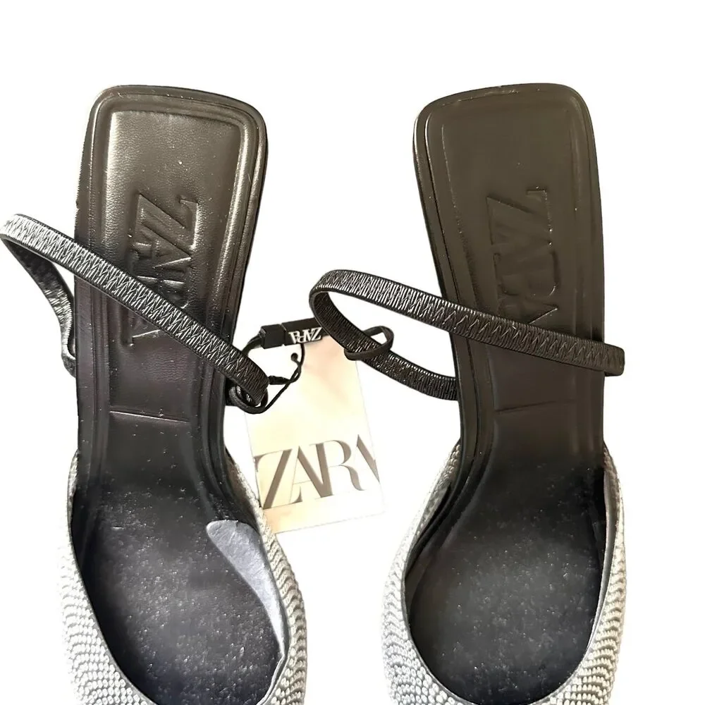 ZARA Rhinestone Pointed Mules NWT Sz 9 - Picture 5 of 7